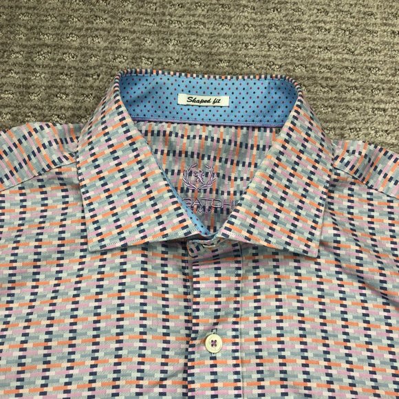 BUGATCHI UOMO Shirt Men Large L Multi Colored Shaped Fit Button Up Formal Party - Picture 2 of 6